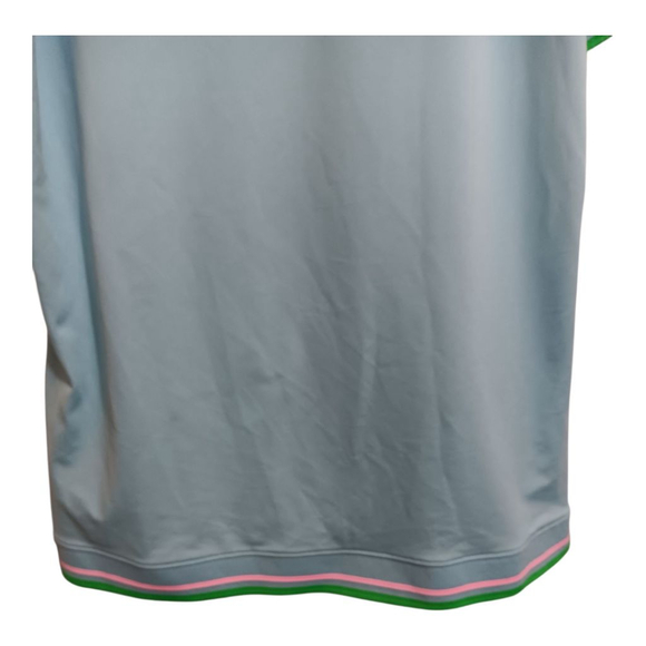 Adidas Golf Polo in Baby Blue with Pink and Green Ribbed Collar and Hems - Picture 5 of 13